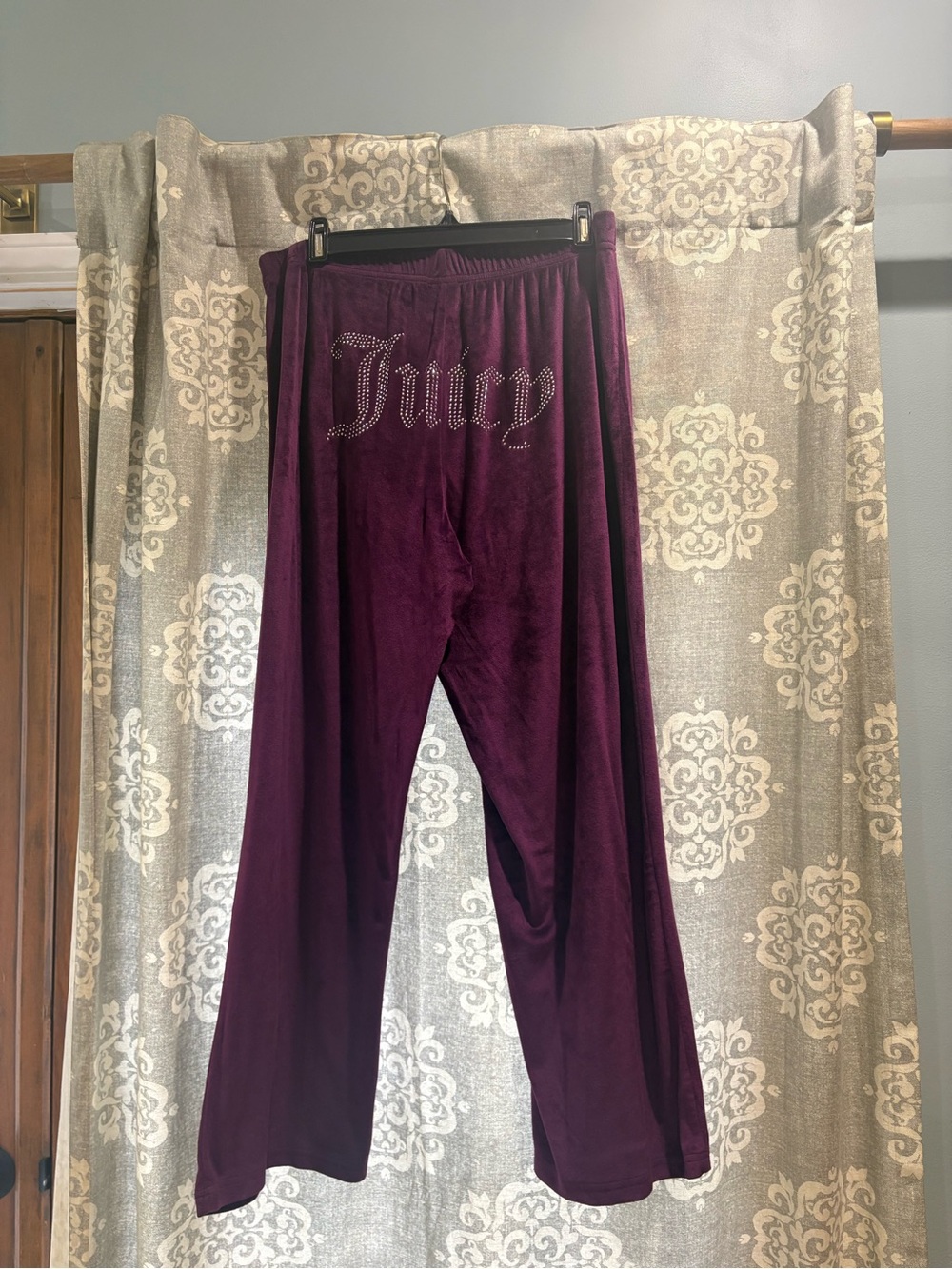 Juicy Couture Deep Plum Velour Rhinestone Logo Pants